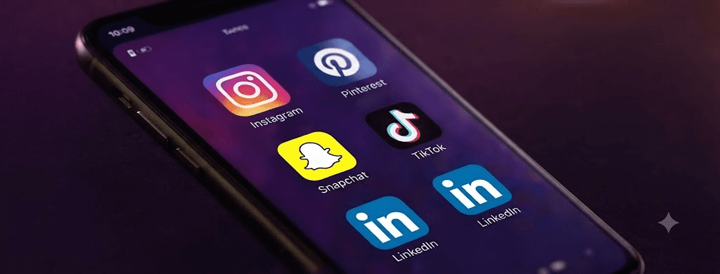 Phone displaying social media app icons